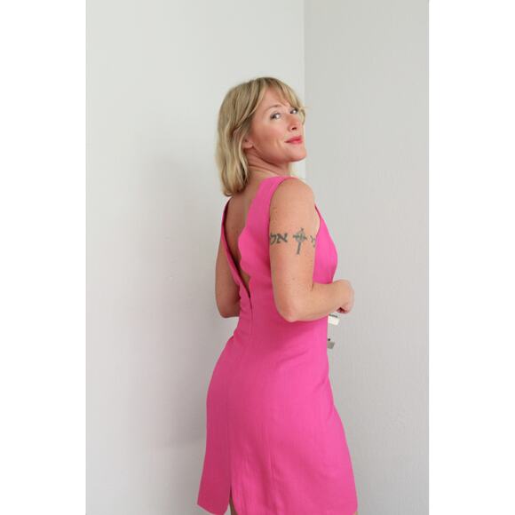 1990's Vintage Moda Int'l Scalloped Linen Cocktail Dress Women's MD 8 10 Sheath - Picture 4 of 10